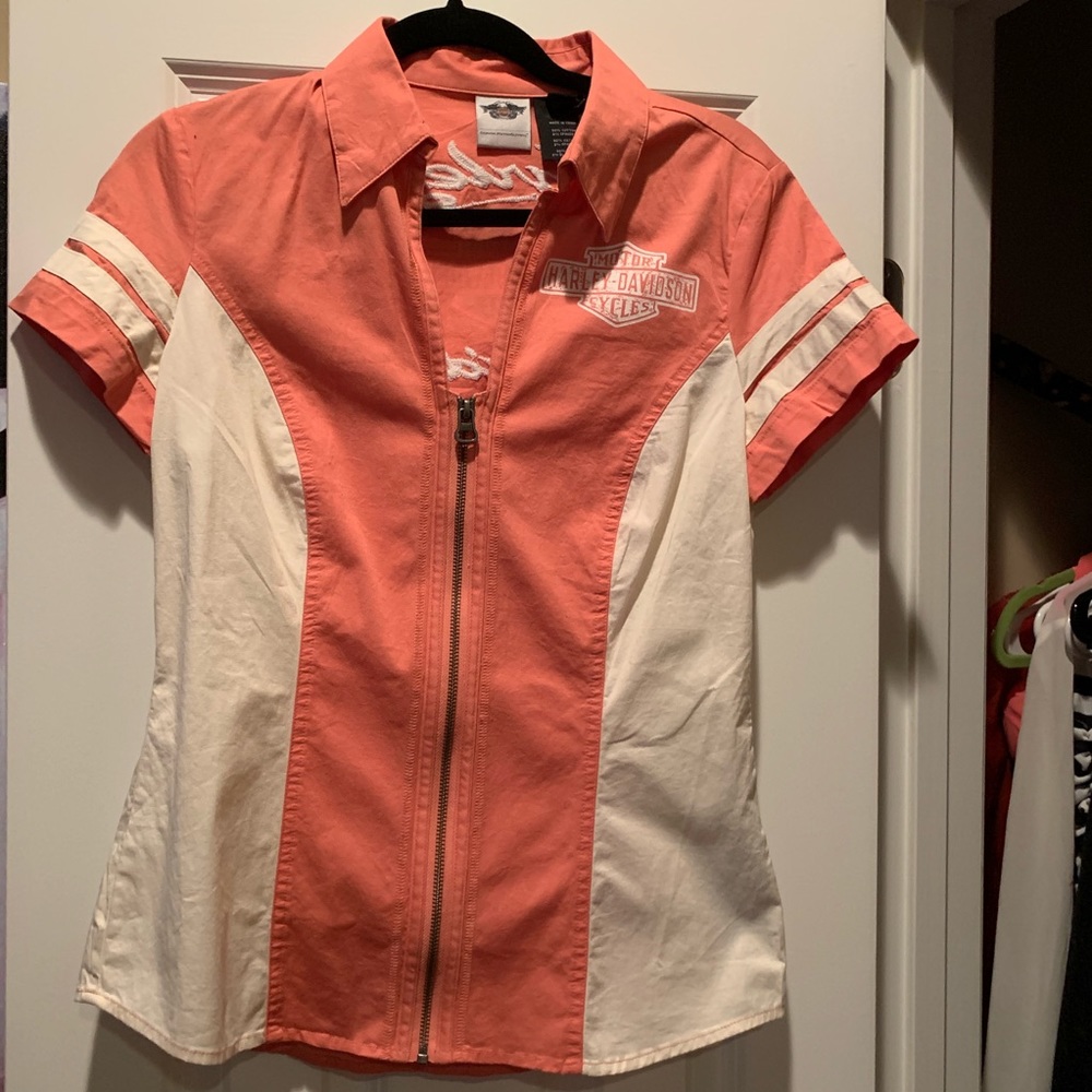 NWOT Harley Davidson short sleeve zip top